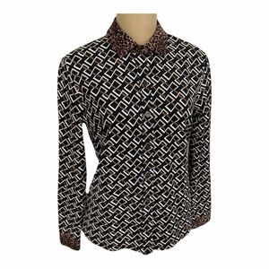 J. McLaughlin Geometric Pattern Long-Sleeve Shirt - Black & White